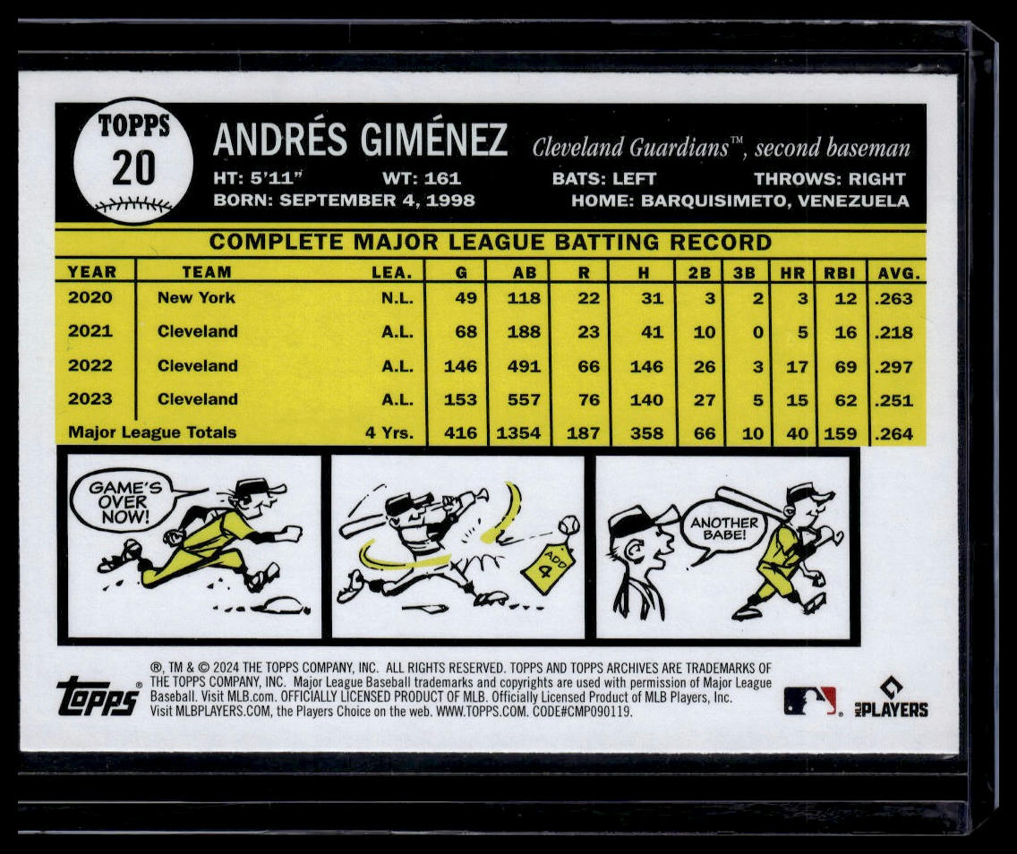 2024 Topps Archives #20 Andrés Giménez Yellow Foilboard
