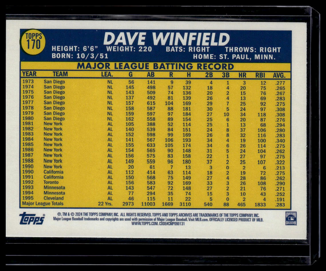 2024 Topps Archives #170 Dave Winfield Purple Foilboard