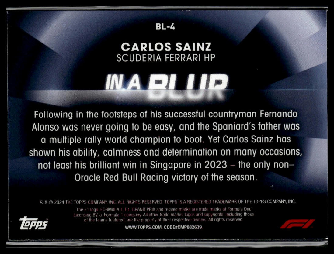 2024 Topps Paddock Pass Formula 1 #BL-4 Carlos Sainz In A Blur