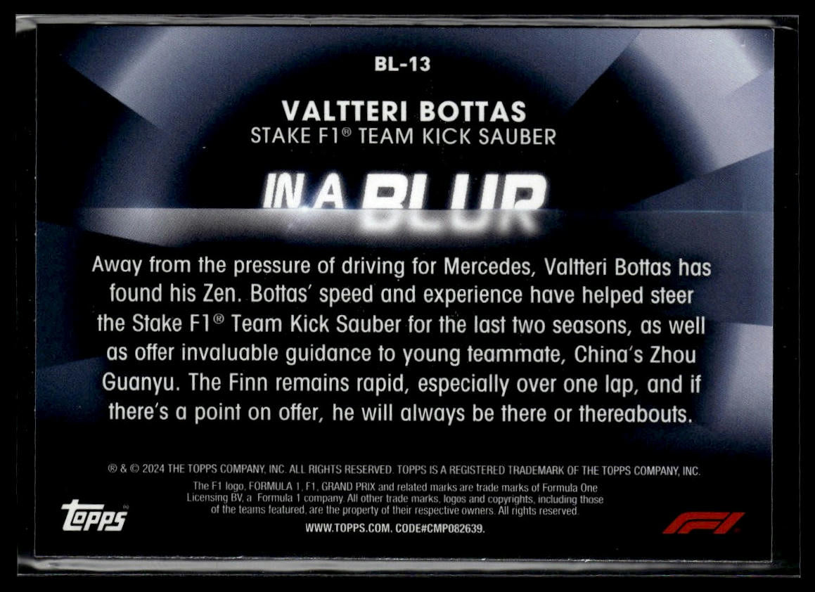 2024 Topps Paddock Pass Formula 1 #BL-13 Valtteri Bottas In A Blur