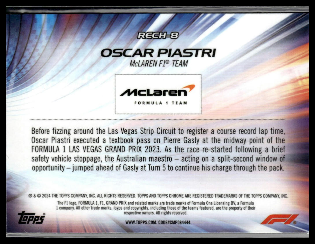 2024 Topps Chrome Formula 1 #RECH-8 Oscar Piastri Re-Charged