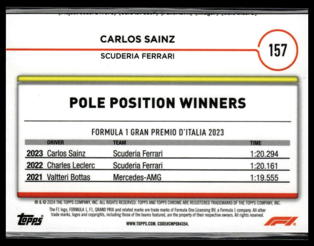 2024 Topps Chrome Formula 1 #157 Carlos Sainz Purple / Green Refractors