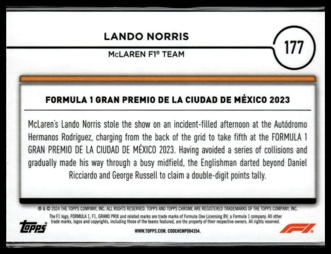 2024 Topps Chrome Formula 1 #177 Lando Norris Orange / Red Refractors