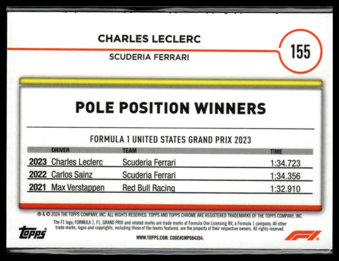 2024 Topps Chrome Formula 1 #155 Charles Leclerc Checker Flag Refractors