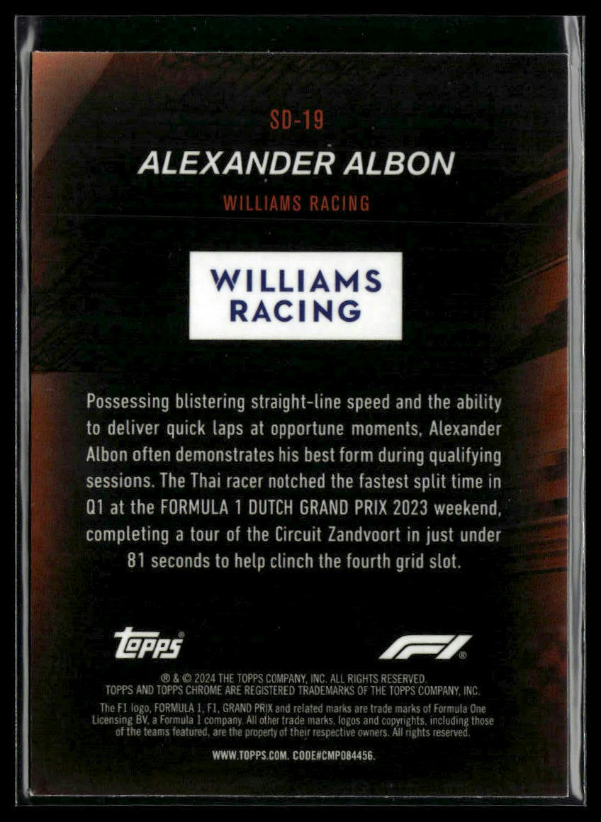 2024 Topps Chrome Formula 1 #SD-19 Alexander Albon Speed Demons