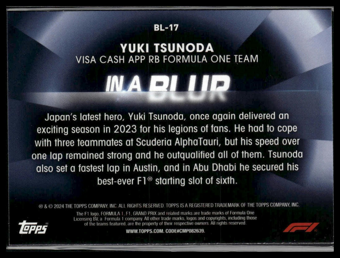 2024 Topps Paddock Pass Formula 1 #BL-17 Yuki Tsunoda In A Blur