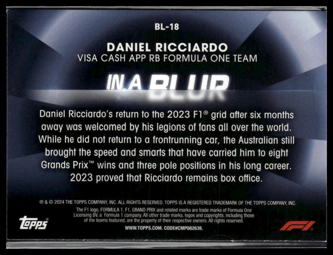 2024 Topps Paddock Pass Formula 1 #BL-18 Daniel Ricciardo In A Blur
