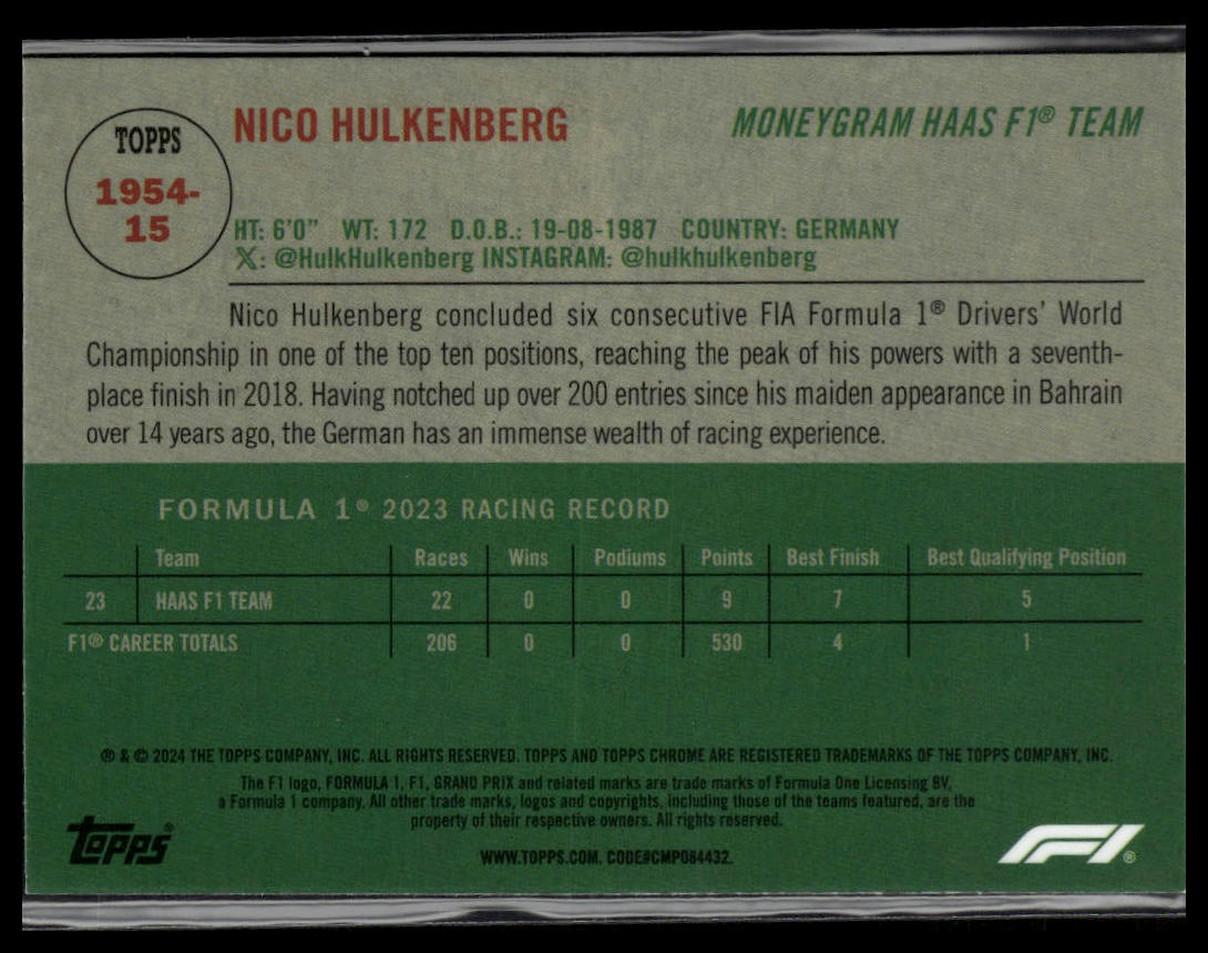 2024 Topps Chrome Formula 1 #1954-15 Nico Hulkenberg 1954 Topps