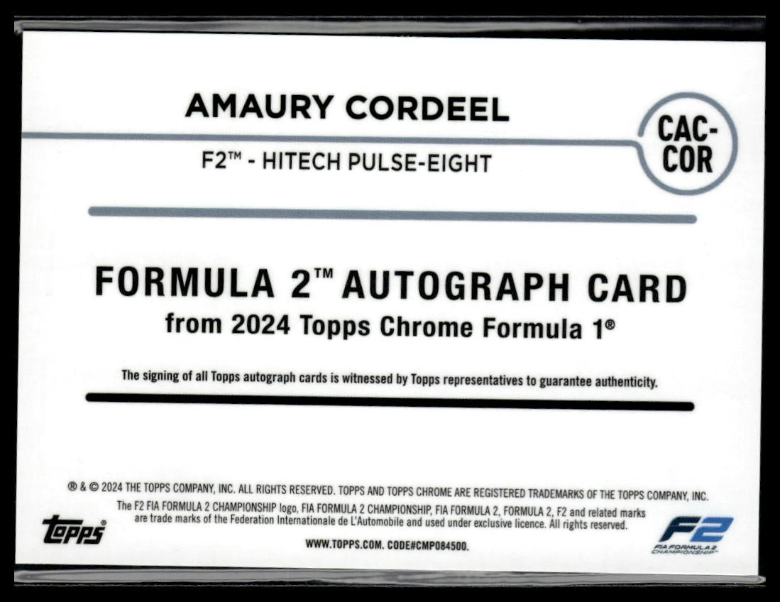 2024 Topps Chrome Formula 1 #CAC-COR Amaury Cordeel Chrome Auto Green /99
