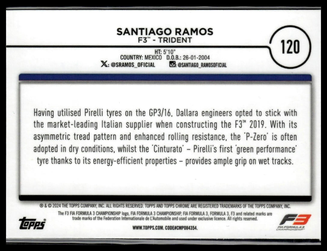 2024 Topps Chrome Formula 1 #120 Santiago Ramos Checker Flag Gold /50