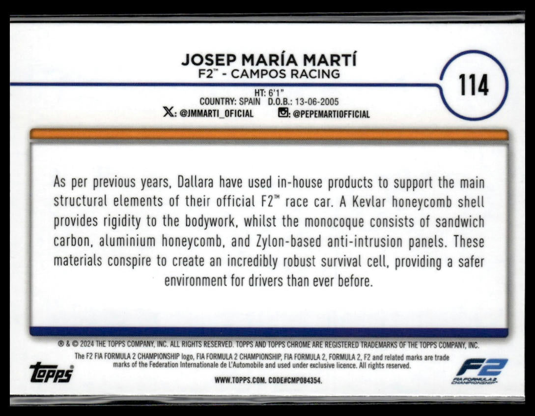 2024 Topps Chrome Formula 1 #114 Josep Maria Marti Green Refractors #/99