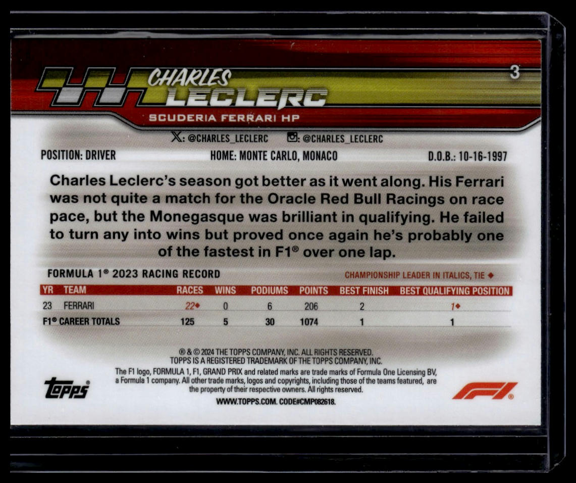 2024 Topps Paddock Pass Formula 1 #3b Charles Leclerc Chrome X-Fractor