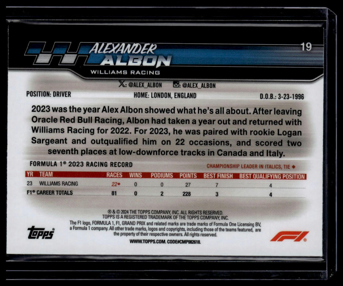 2024 Topps Paddock Pass Formula 1 #19a Alexander Albon Chrome X-Fractor