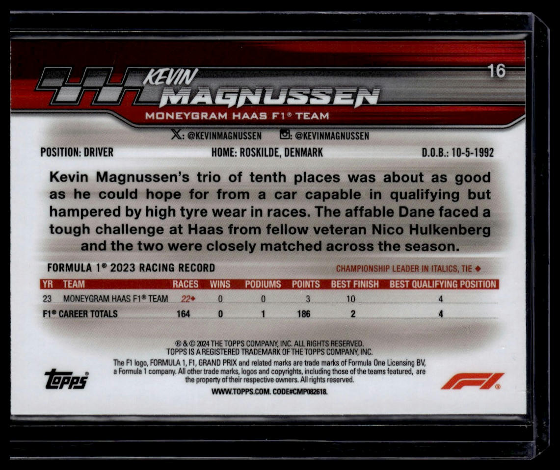 2024 Topps Paddock Pass Formula 1 #16a Kevin Magnussen Chrome X-Fractor