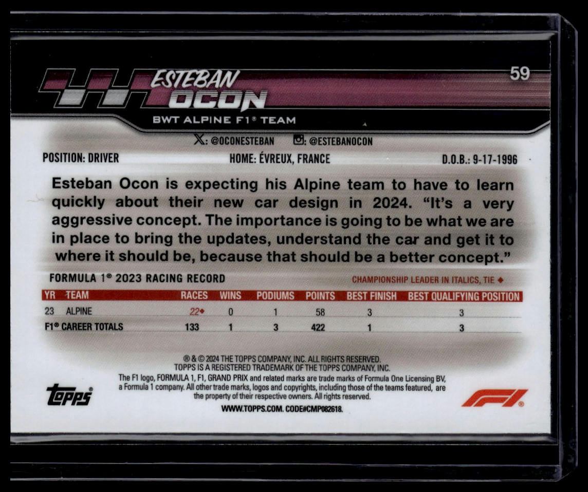 2024 Topps Paddock Pass Formula 1 #59 Esteban Ocon Chrome X-Fractor