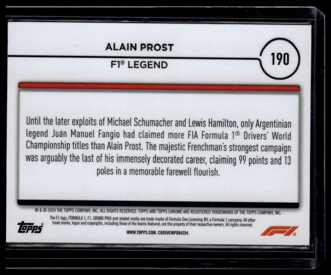 2024 Topps Chrome Formula 1 #190 Alain Prost Fuchsia Lava Refractors #/225