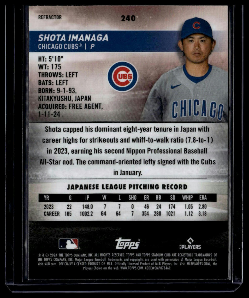 2024 Stadium Club #240 Shota Imanaga Chrome Refractors