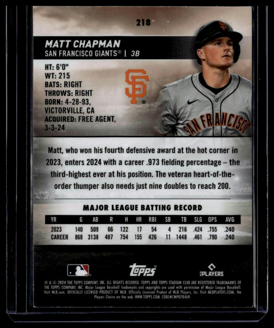 2024 Stadium Club #218 Matt Chapman Chrome