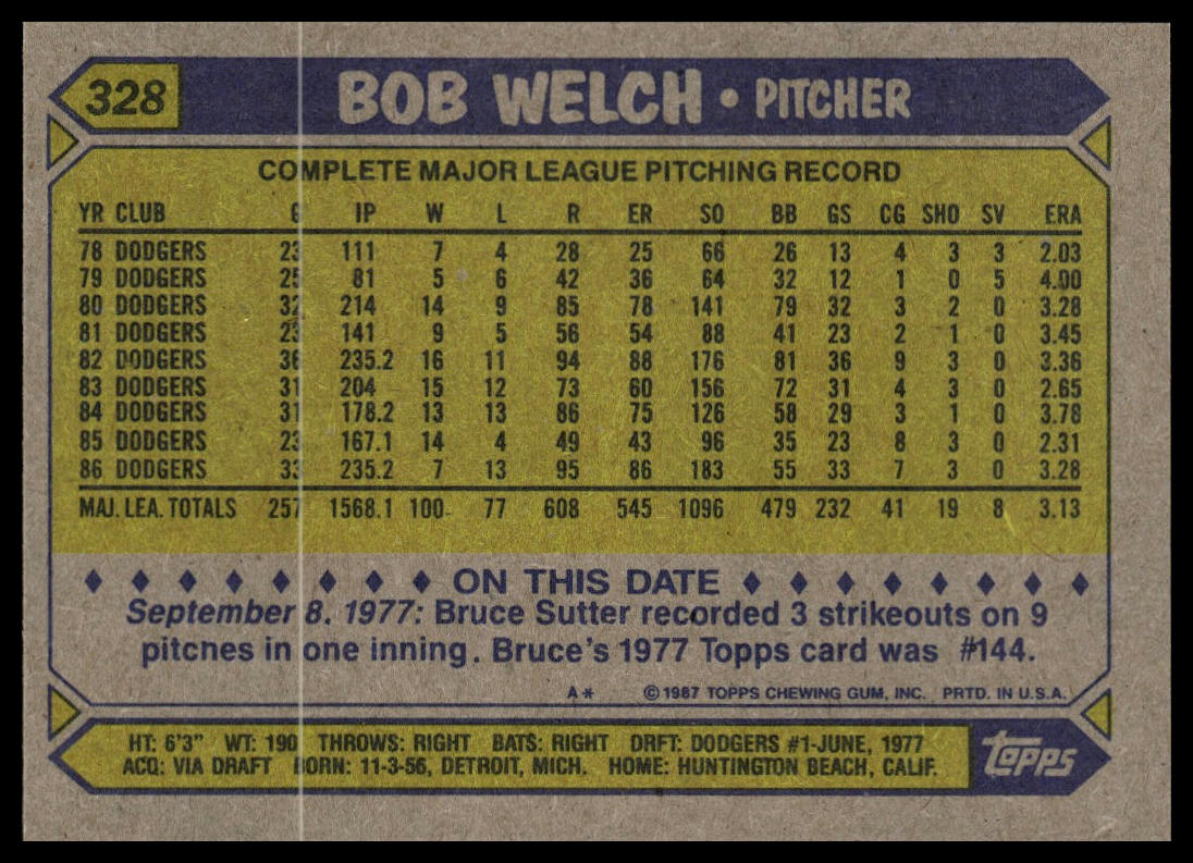 1987 Topps #328 Bob Welch