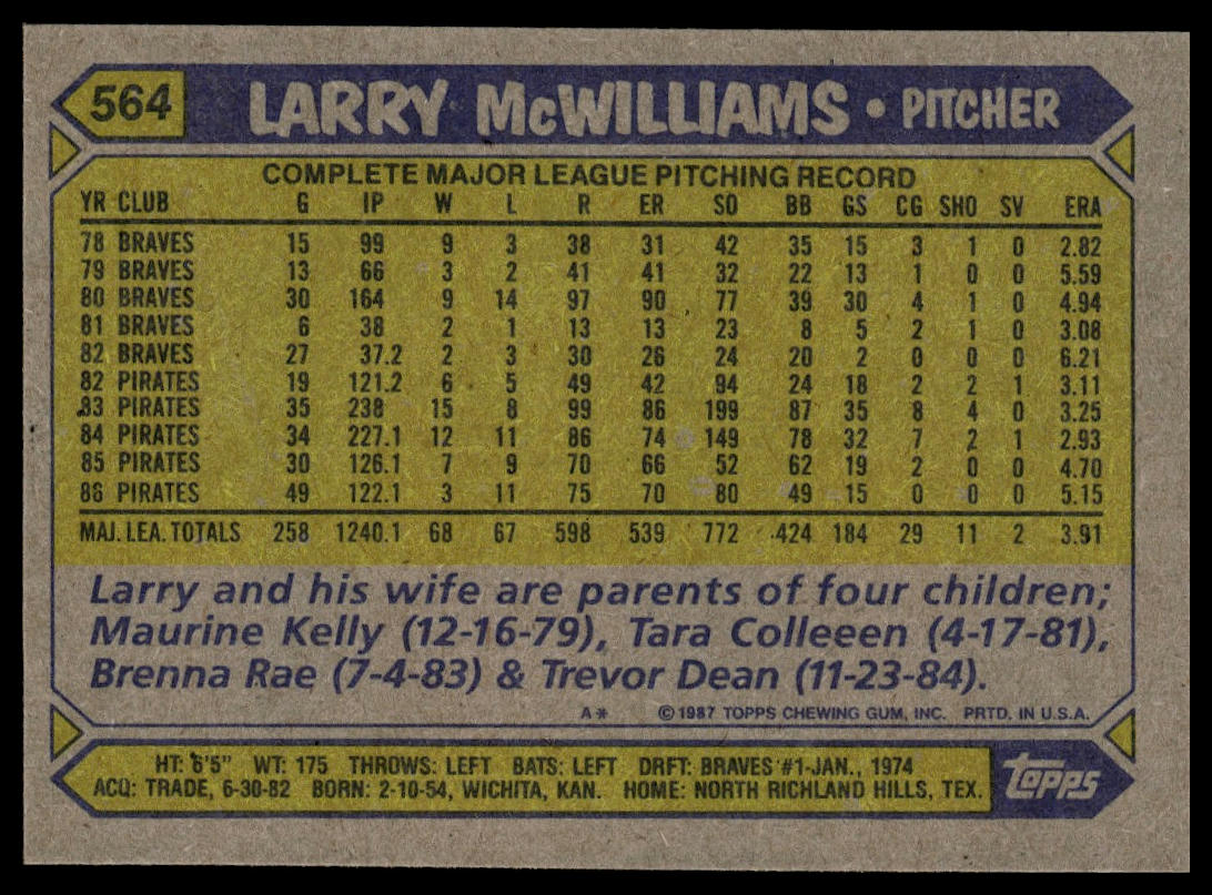1987 Topps #564 Larry McWilliams