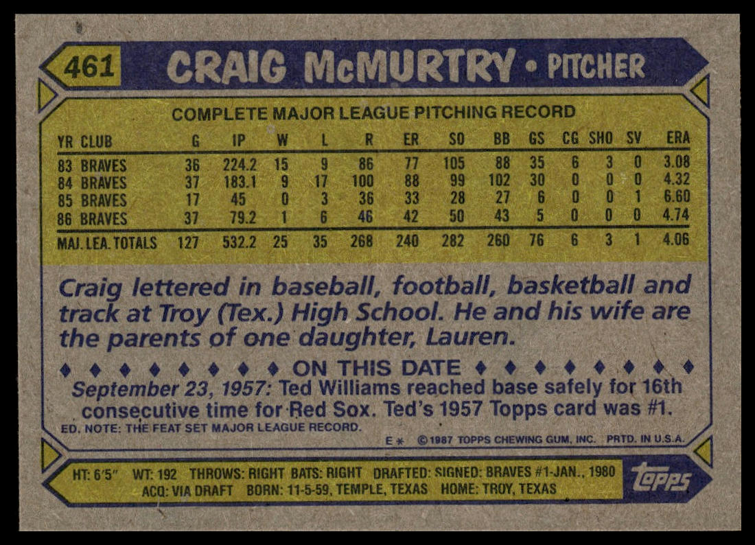 1987 Topps #461 Craig McMurtry
