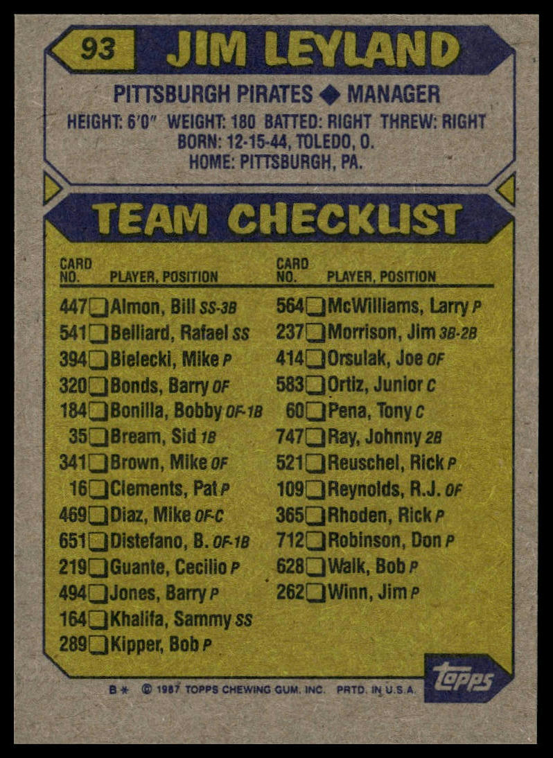 1987 Topps #93 Jim Leyland
