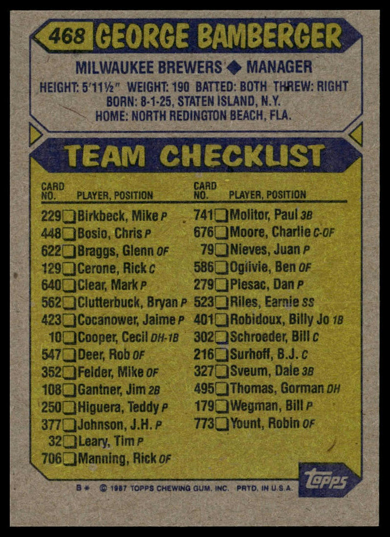 1987 Topps #468 George Bamberger