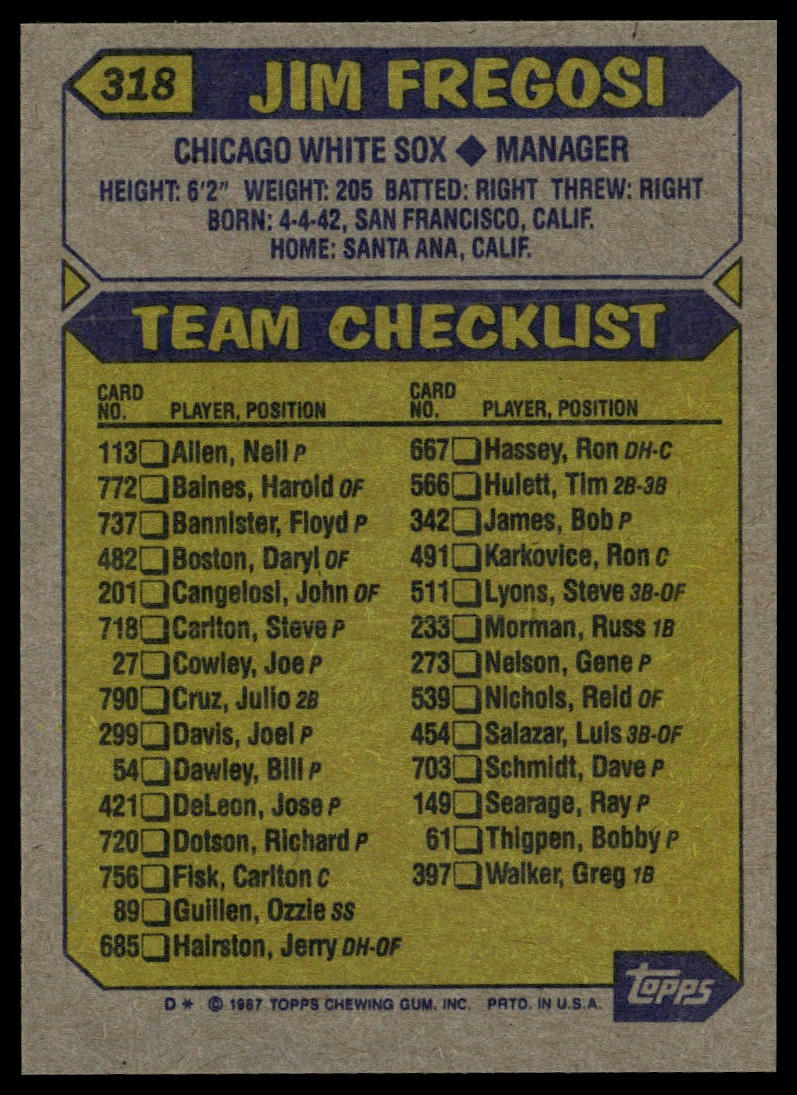 1987 Topps #318 Jim Fregosi