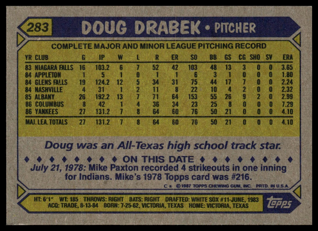 1987 Topps #283 Doug Drabek