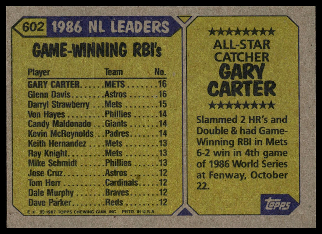 1987 Topps #602 Gary Carter