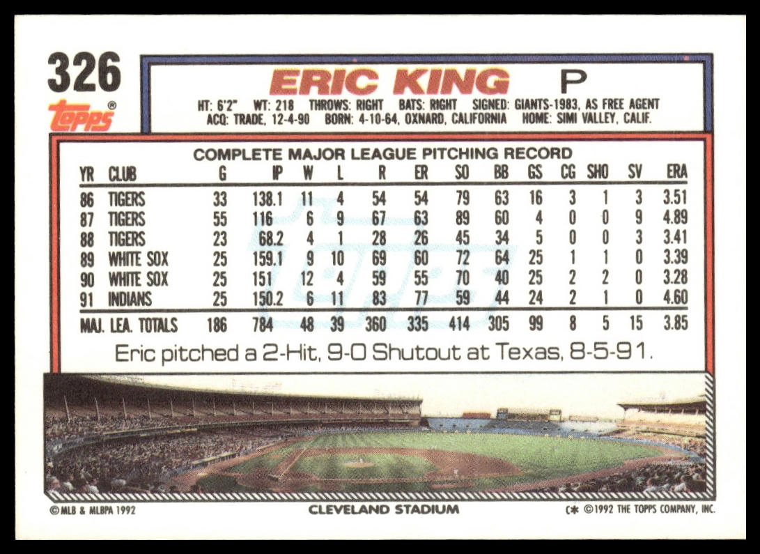 1992 Topps #326 Eric King