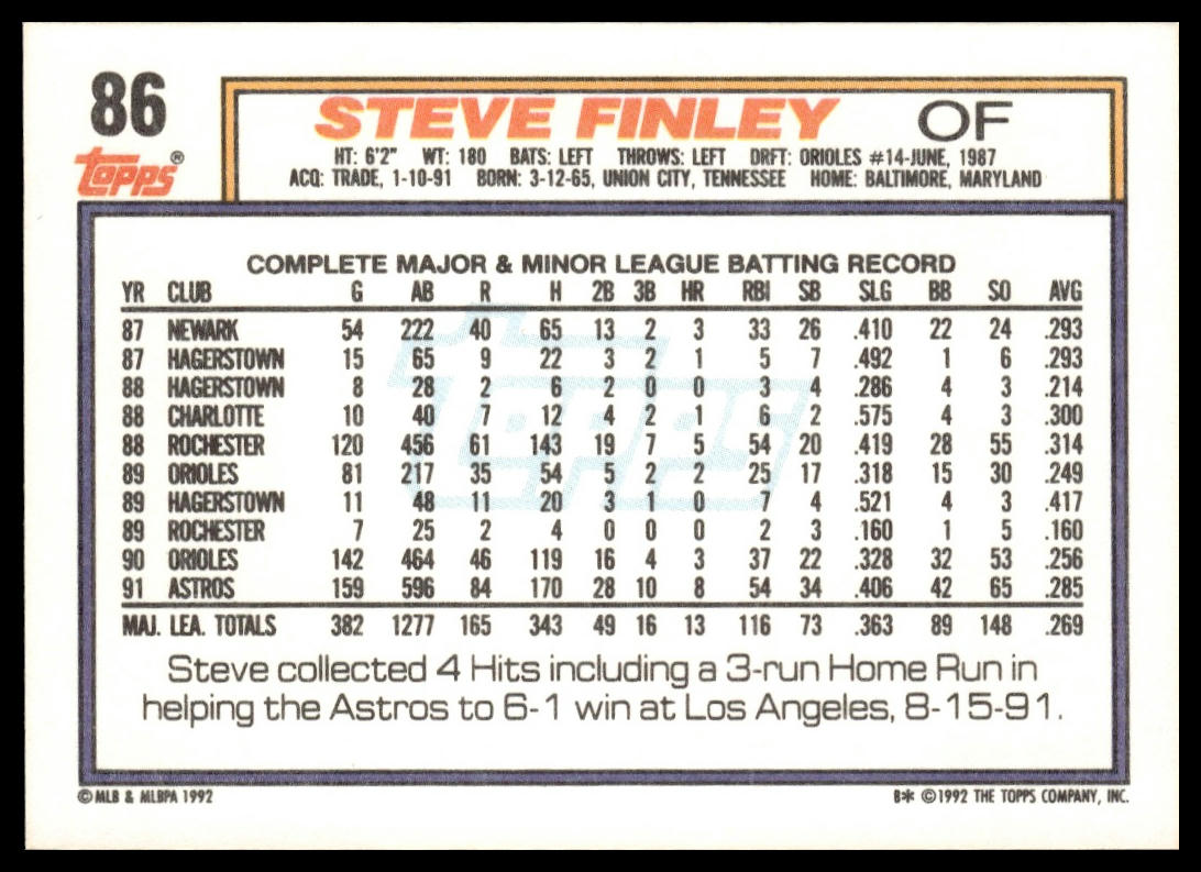 1992 Topps #86 Steve Finley