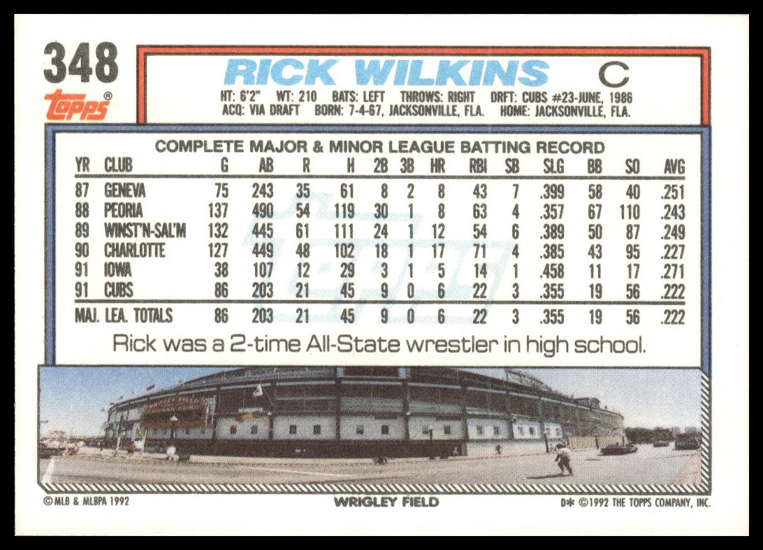 1992 Topps #348 Rick Wilkins