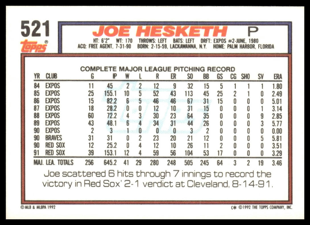 1992 Topps #521 Joe Hesketh