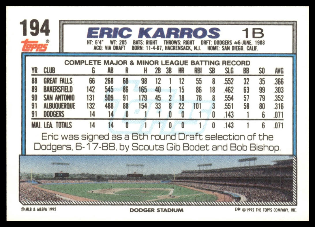1992 Topps #194 Eric Karros