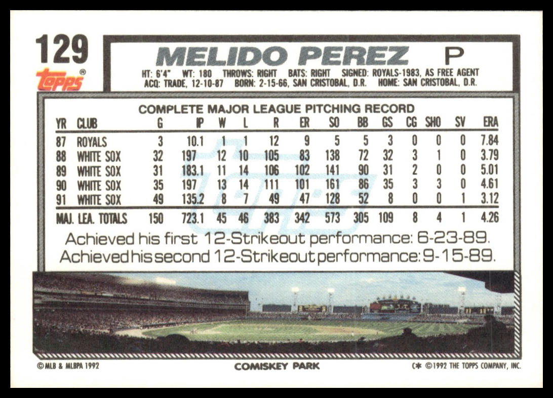 1992 Topps #129 Melido Perez
