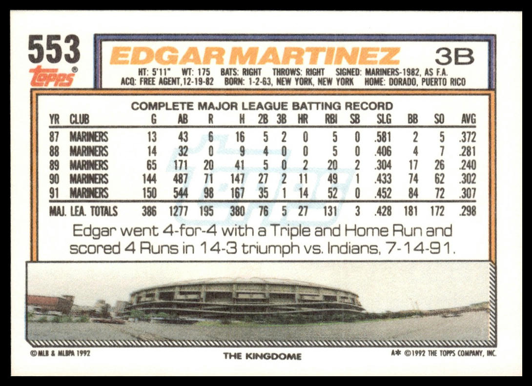 1992 Topps #553 Edgar Martinez