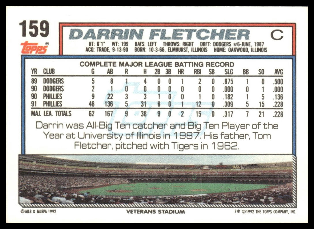 1992 Topps #159 Darrin Fletcher