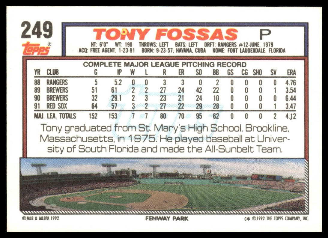 1992 Topps #249 Tony Fossas