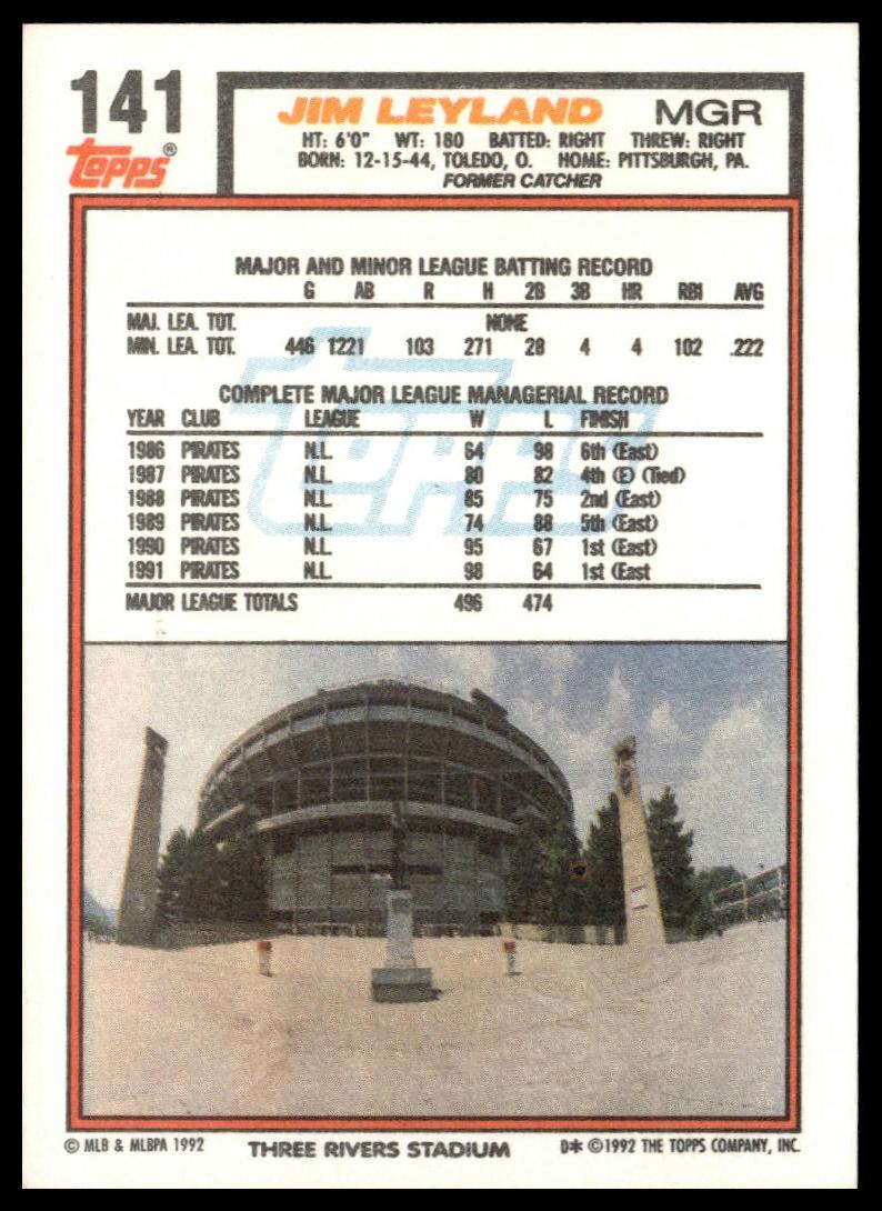 1992 Topps #141 Jim Leyland
