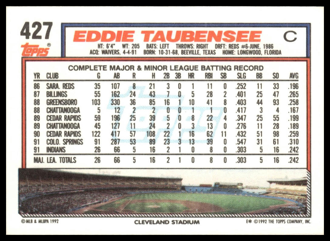 1992 Topps #427 Eddie Taubensee
