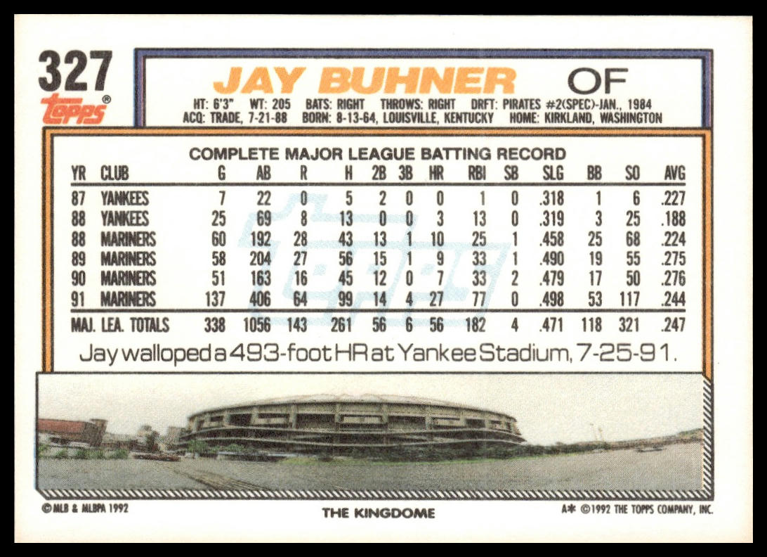 1992 Topps #327 Jay Buhner