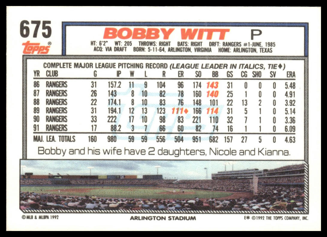1992 Topps #675 Bobby Witt
