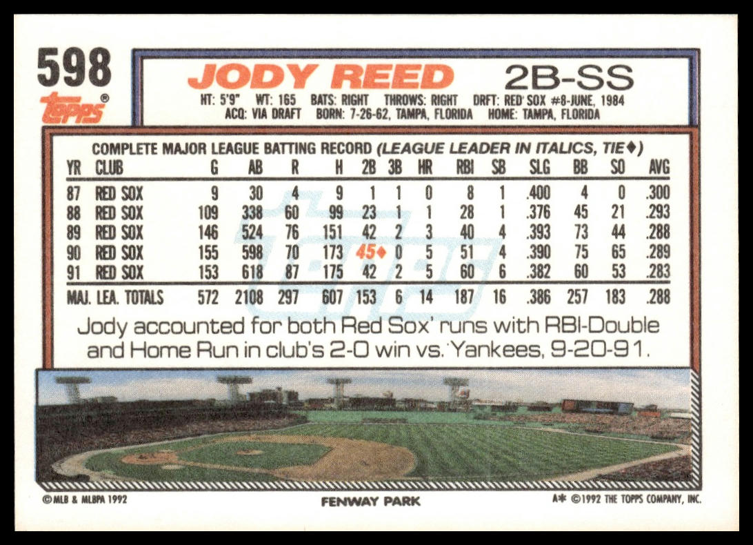 1992 Topps #598 Jody Reed