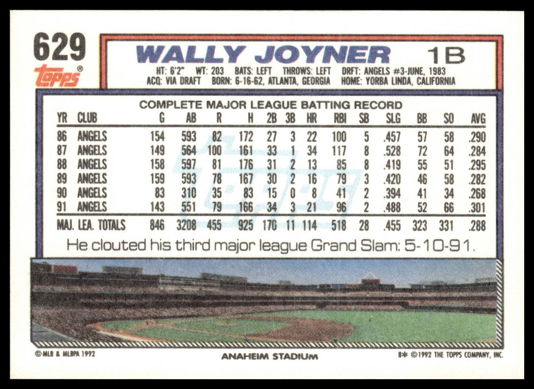 1992 Topps #629 Wally Joyner