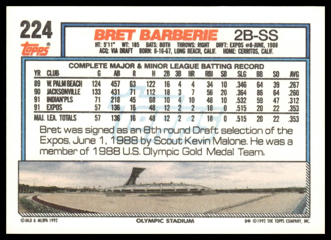 1992 Topps #224 Bret Barberie