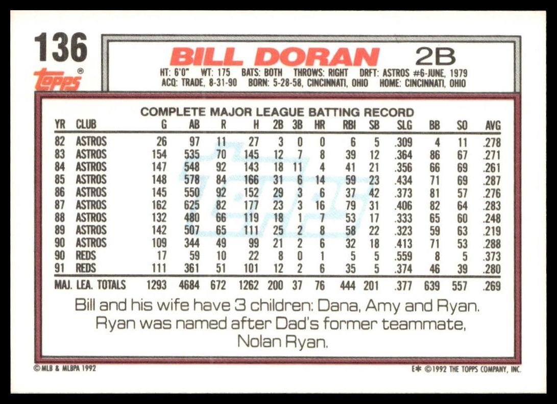 1992 Topps #136 Bill Doran
