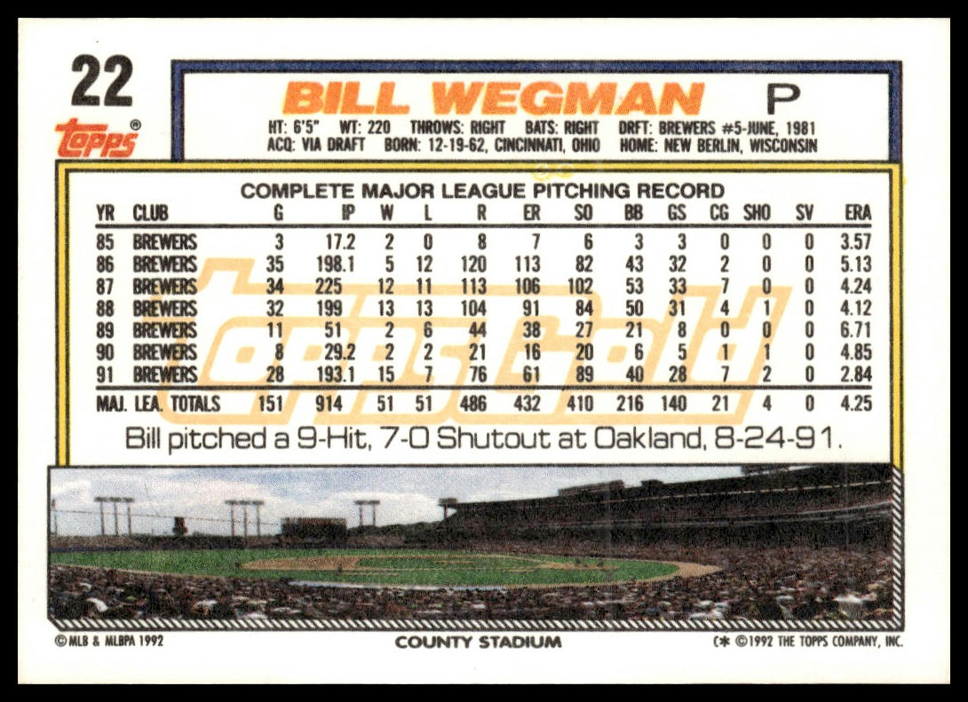1992 Topps #22 Bill Wegman