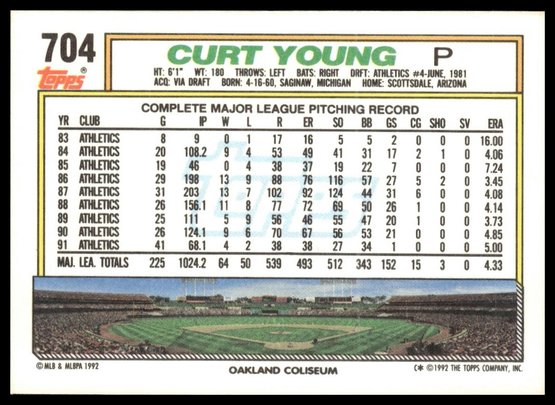 1992 Topps #704 Curt Young