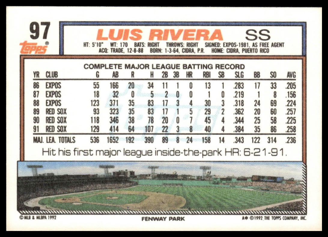 1992 Topps #97 Luis Rivera